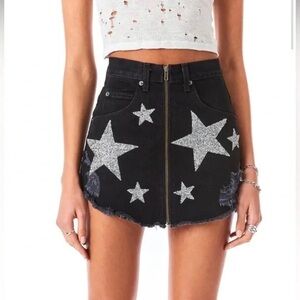 Carmar‎ mini denim skirt Los Angeles Black Rhinestone Star Patch cowgirl western